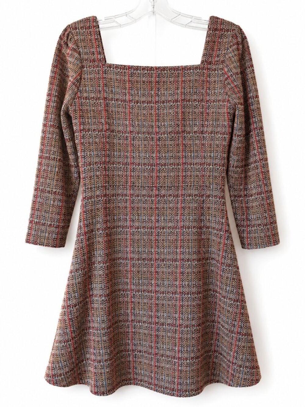 FREE PEOPLE Uptown Girl Multi Tweed Plaid Stretch Mini Dress Preppy Sz 10 EUC - Picture 7 of 11